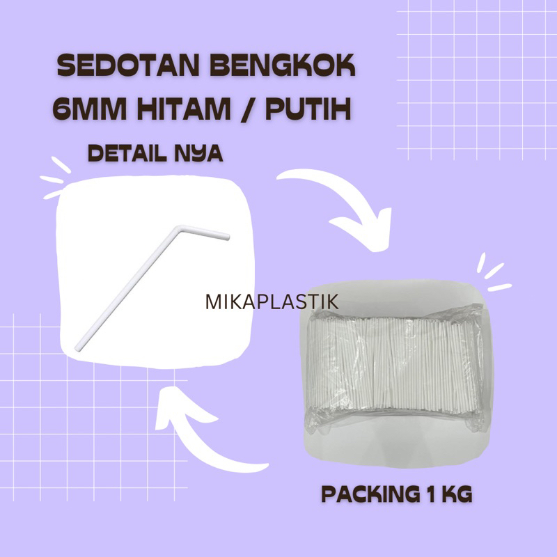 Sedotan Plastik Bengkok Tekuk Putih 6ML Ori Food Grade