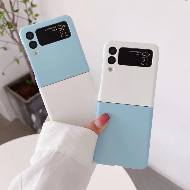 Korean Pastel Case Blue White Samsung Z Flip 3 4 Flip3 Flip4 Hard Matte Casing