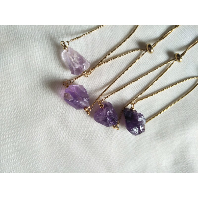 LITTLE TWO Gelang Batu - JHEA I  Raw Rose Quatz Citrine Aquamarine Prehnit Amethyst Rantai serut stainless - Belum termasuk pouch