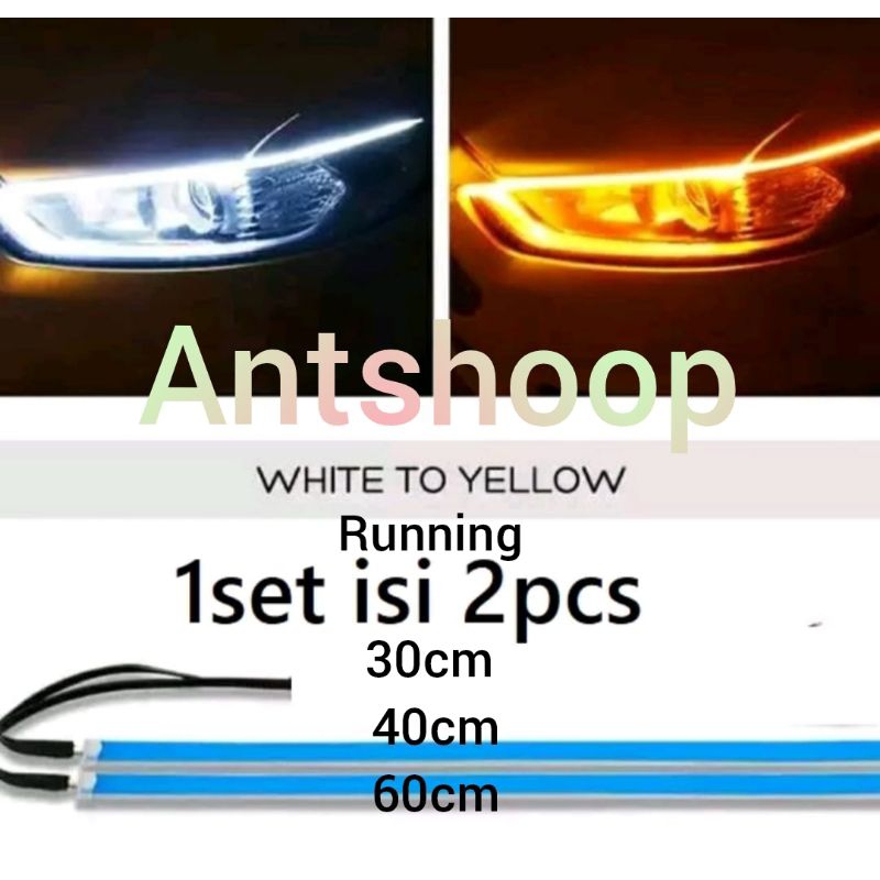 Lampu Alis LED Slim Alis DRL 30CM Fleksibel waterproof ukuran 30cm 2 mode running motor mobil ANTSHOOP