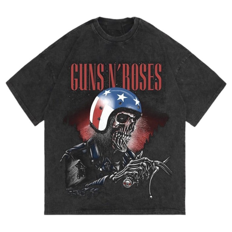 OSSU TSHIRT BAND GUN'S N ROSES GNR SKULL RIDER | KAOS BAND GNR HITAM | KAOS BAND BLACK WASHED | KAOS
