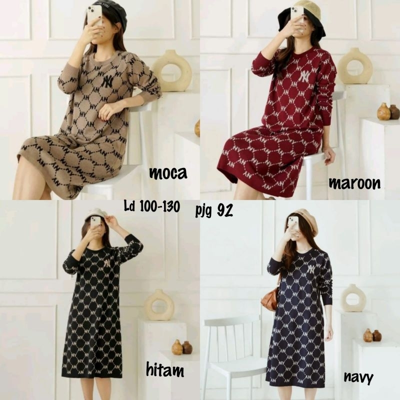 New Dress/tunik bahan rajut wanita motif NY/tunik rajut import real pict