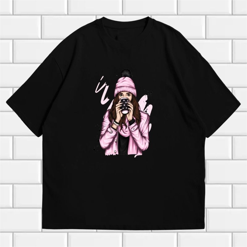 KAOS OVERSIZE WANITA DTF GIRL COFFFE