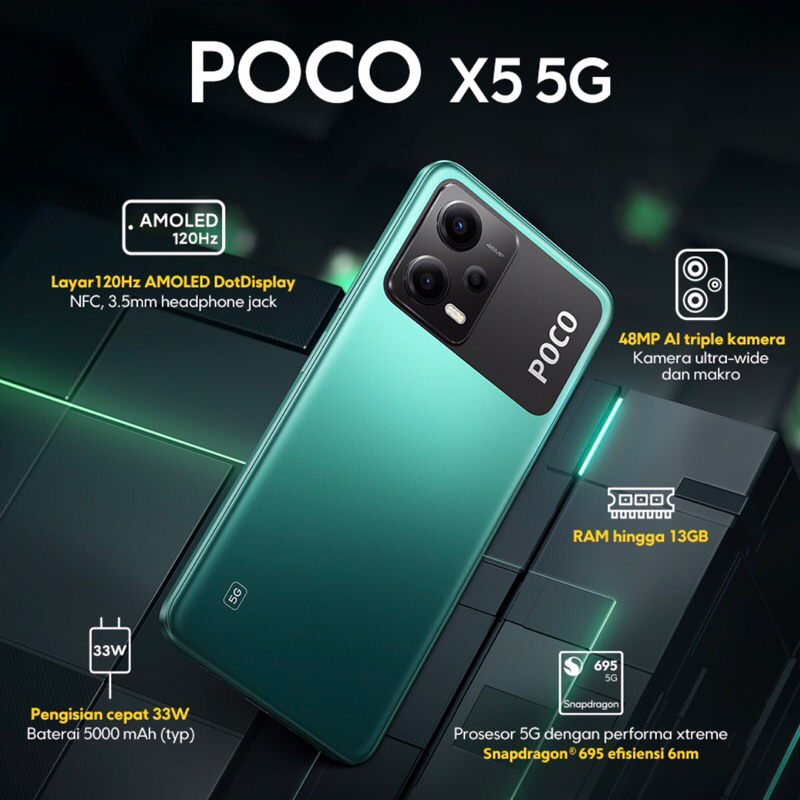 Xiaomi Poco X5 5G | 6GB+128GB - 8GB+256GB | Snapdragon 695 5G | 48MP Triple Camera | Li-Po 5000mAh | Garansi Resmi Xiaomi 15 Bulan