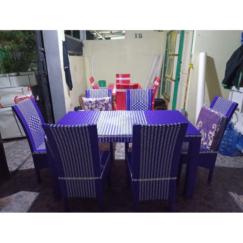 MEJA MAKAN kursi 6 ROTAN SINTETIS satu set