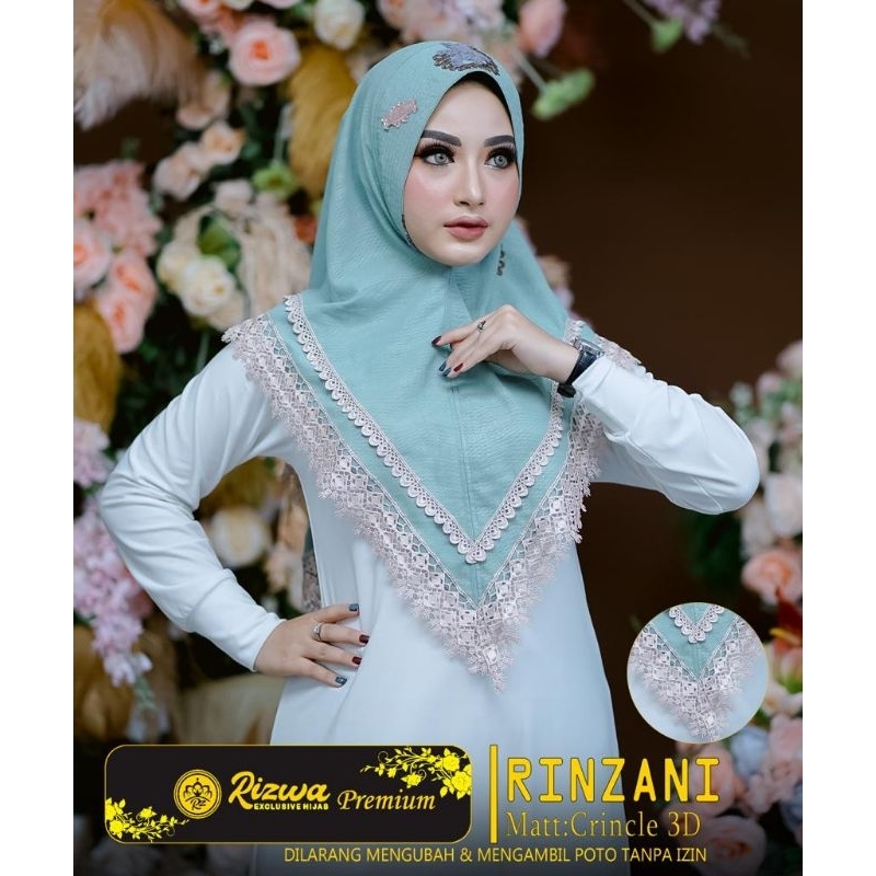 (Rizwa Hijab) RINZANI •jilbab instan jersey crincle 3d•hijab instan rempel renda