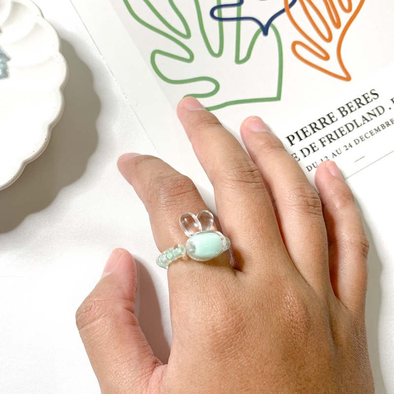 cincin manik pastel kelinci - beads ring rabbit