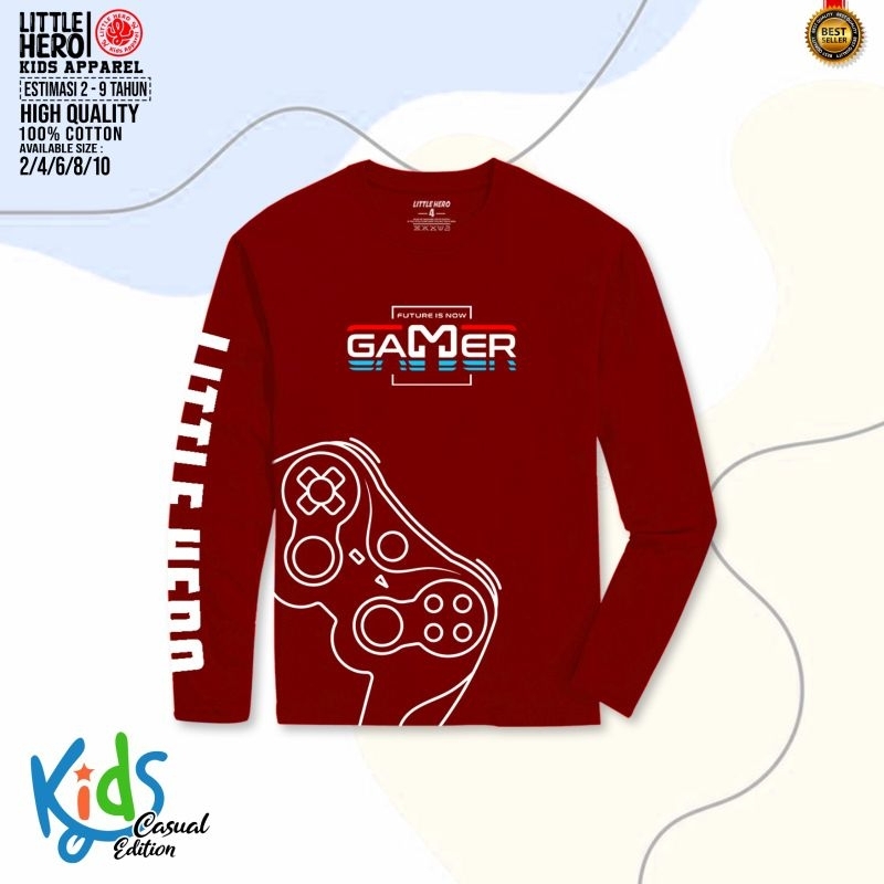 Baju Kaos Anak Laki Laki Cowok Lengan Panjang Little Hero Usia 2 3 4 5 6 7 8 Tahun