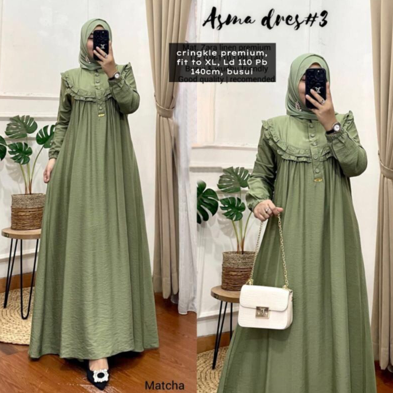 Asma Dress Bahan Crinkle Fit To XL Gamis Crinkle Polos /  Gamis Kondangan / BAJU DEWASA MURAH TERBARU 2022