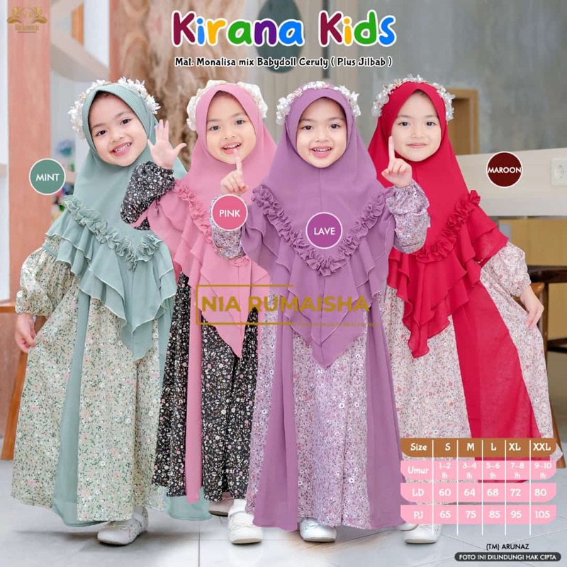 [COD] Gamis Syari Anak 2-10 Tahun Ceruty Babydoll Full Premium Include Hijab Gamis Elysia Syari Kids
