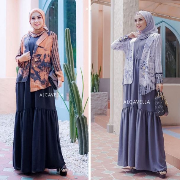 FAIZA DRESS & BLAZER SET BY ALCAVELLA Size S-XXL - Jas Blazer Set Premium Wanita Motif Abstrak 2 War