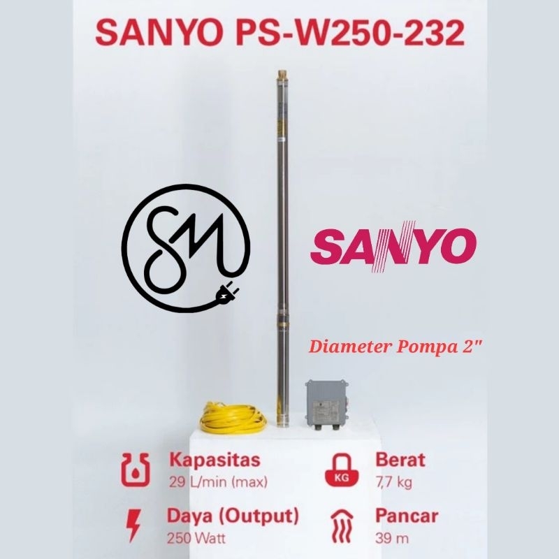 Pompa Celup Sanyo PS W250-232 2 inch Submersible pump PSW250 PSW 250