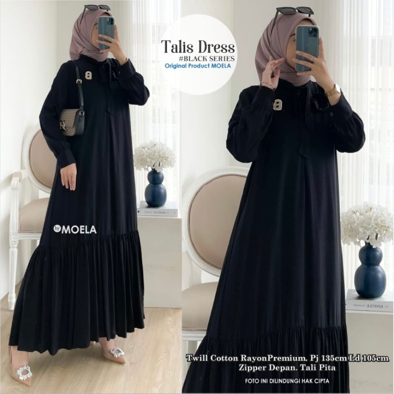 gamis hitam series katun polos talis ori MOELA