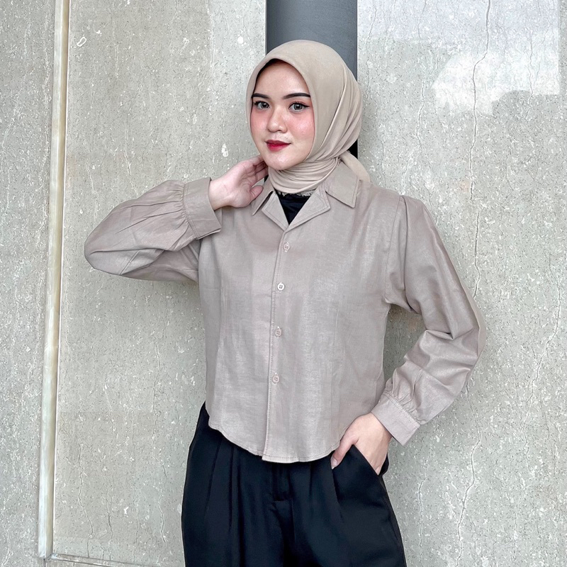 Alya Shirt Kemeja Crop Katun Linen By Vitafa