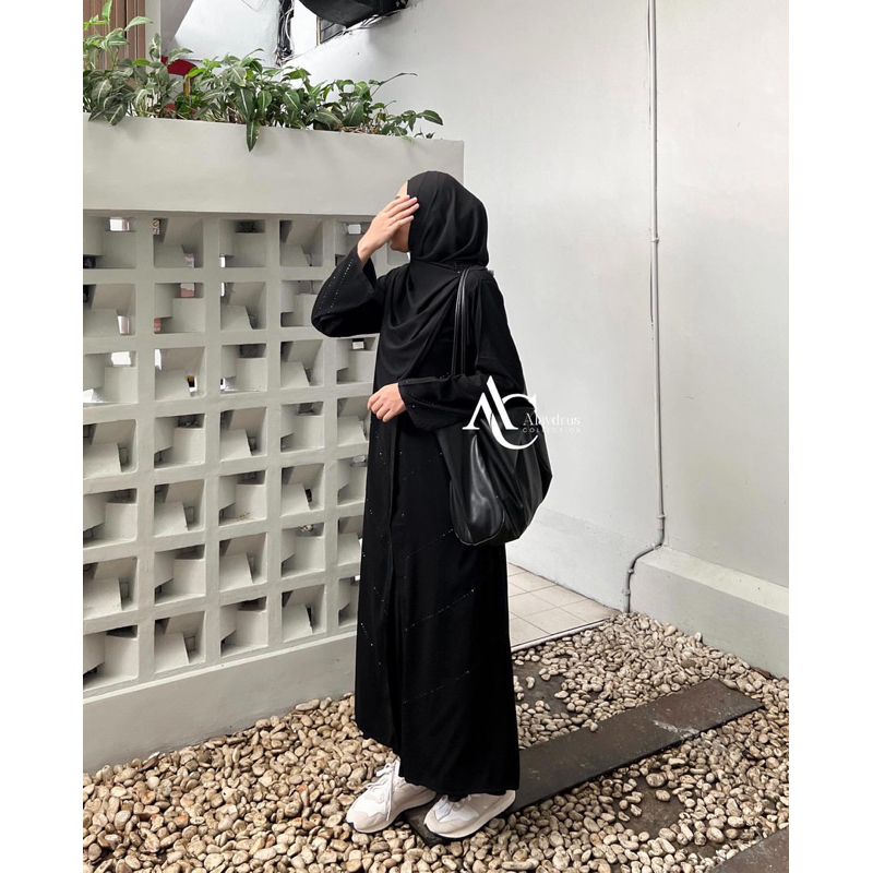 Abaya Syari Gamis Hitam Arab Saudi Outer Kombinasi Mata Hitam 881