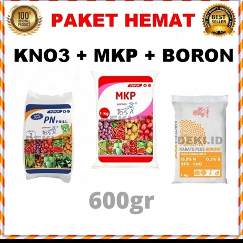 paket hemat pupuk MKP, KNO3 PUTIH DAN BORON 3 in 1 untuk tanaman