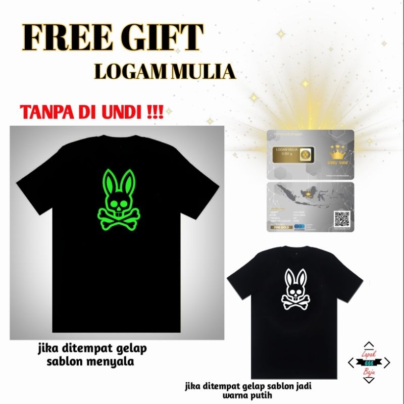 [BISA COD] Bisa Custom Design Suka Suka/ Kaos Distro Rabbit Skull Glow In The Dark