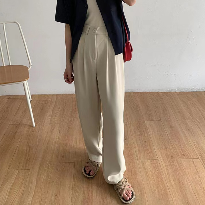 Korea Style Celana Panjang Loose High Waist Wanita Loose Straight Pants kulot/taylor pants