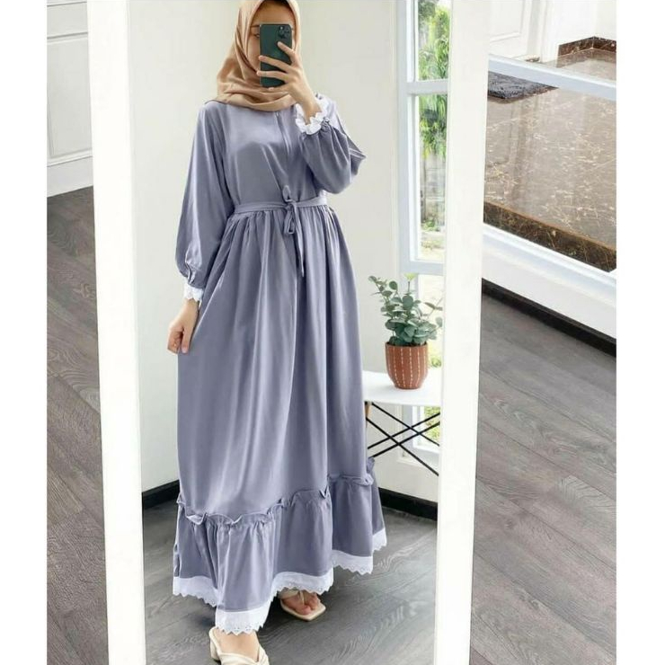 Gamis sonya renda rempel daily / gamis polos terbaru / gamis remaja kekinian