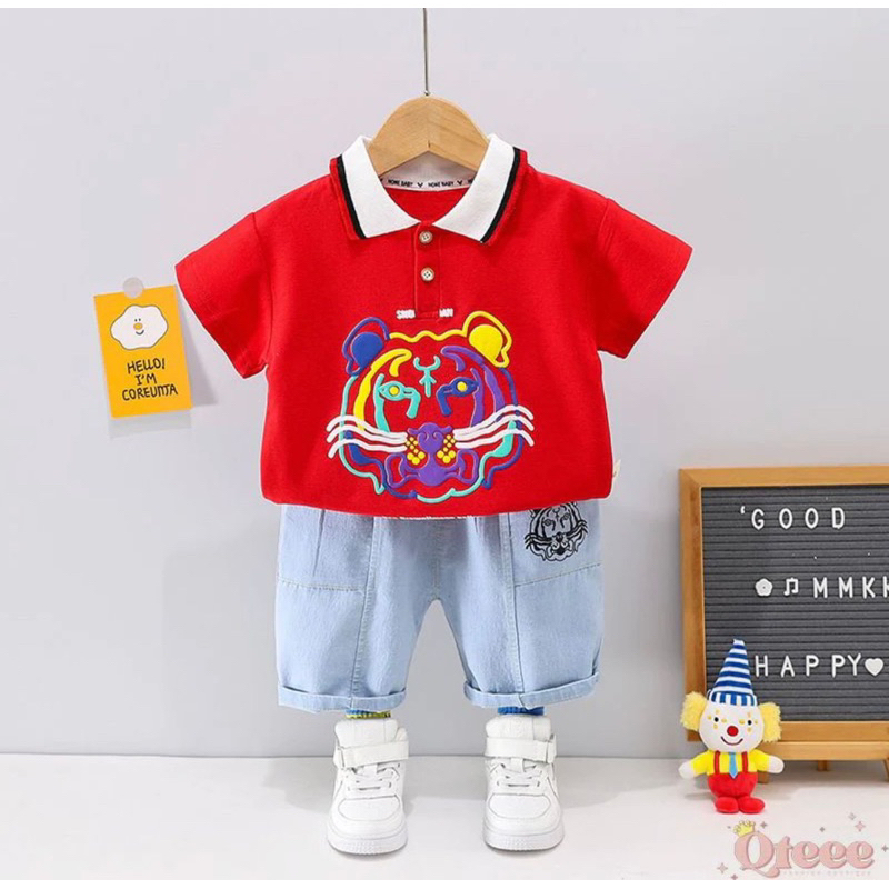 baju anak kaos anak kerah dan celana denim ardan grosir 1-5 tahun