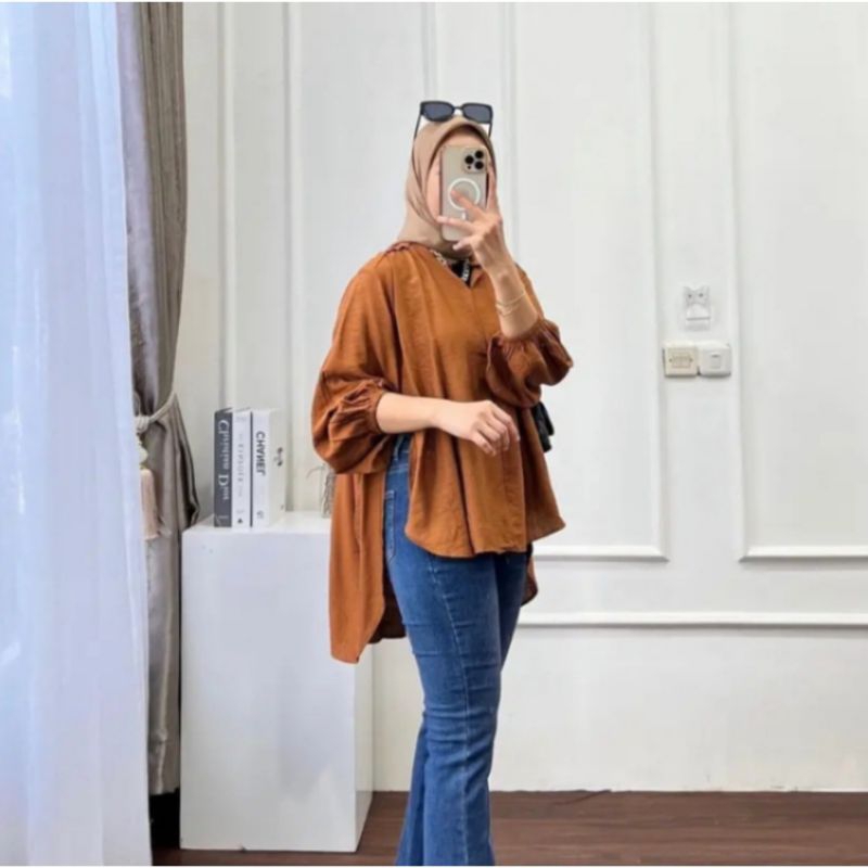 Livia Blouse Kemeja Outer Crinkle Airflow Premium| wanita muat BB 40-90 kg