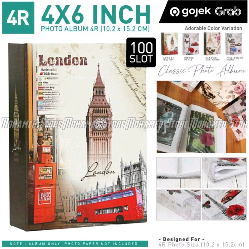 (4R) ALBUM FOTO UKURAN 4R KLASIK 100 SLOT HARDCOVER / BUKU ALBUM PHOTO BOOK KENANGAN
