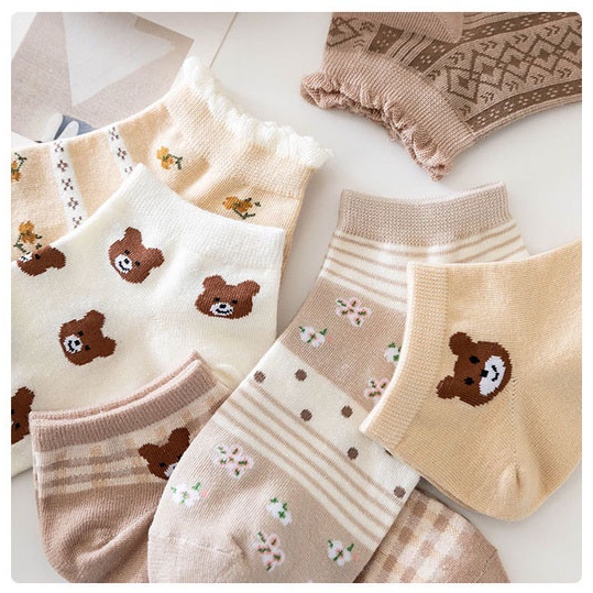 BEE - Kaos Kaki Beruang Fashion Pendek Semata Kaki / Kaus Kaki Modis Teddy Bear Short Ankle Cute Socks SC 35