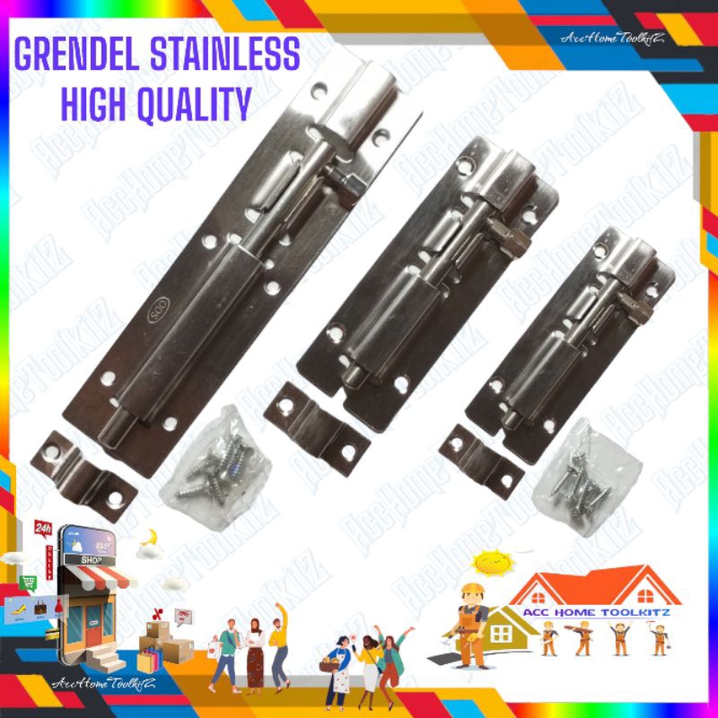 GRENDEL STAINLESS 4&quot; 6&quot; KUNCI PINTU JENDELA KAMAR MANDI SLOT