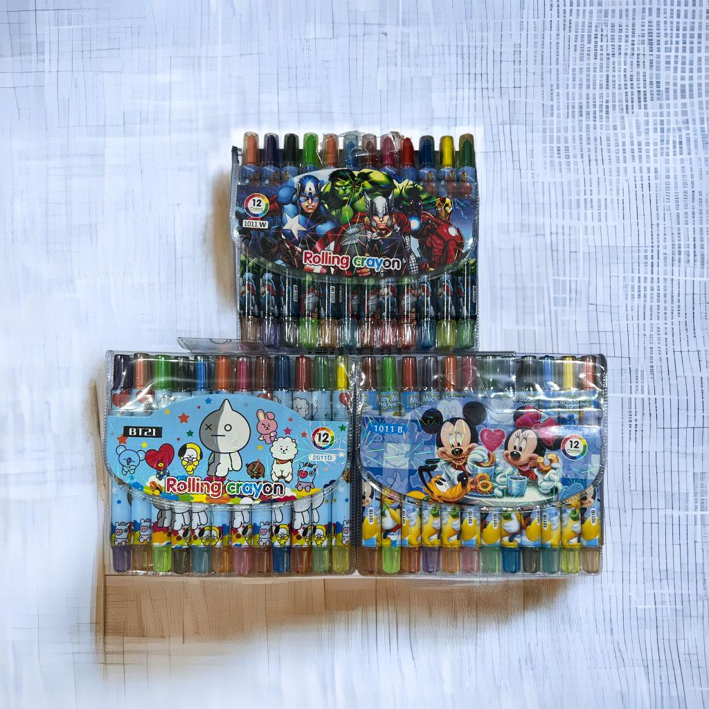 KeiKei Rolling CRAYON PUTAR Krayon Alat Pensil Warna karakter oil pastel 12 warna stationary