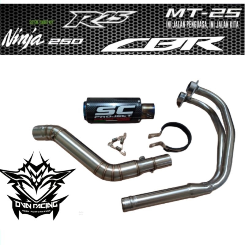 knalpot sc projectc carbon spesial 250cc untuk motor cbr 250, ninja 250, R25 ( suara full ngebass)