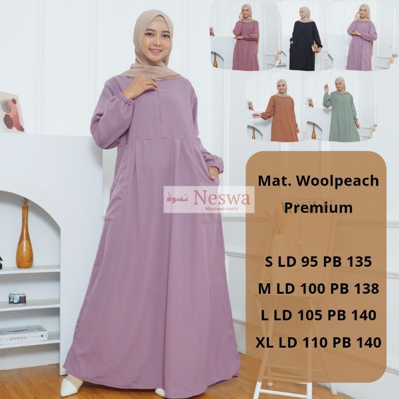 Gamis Basic Polos Daily Wolfis Remaja Terbaru Lebaran 2023 Wanita Jumbo Hitam Wolvis Wollpeach Premi