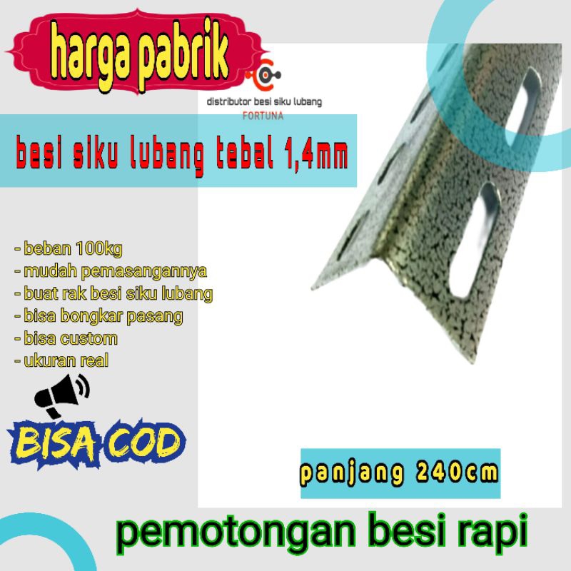 besi siku lubang tebal 1,4mm panjang 240 cm murah