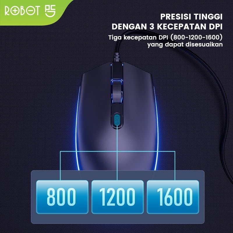 MOUSE ROBOT M130 1600DPI LED RAINBOW LIGHTING GARANSI 1 TAHUN