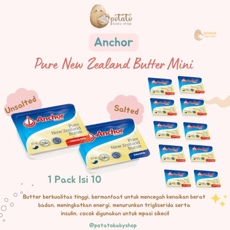 Anchor Pure New Zealand Butter Unsalted Mini 1 Pack Isi 10 - Butter Mpasi