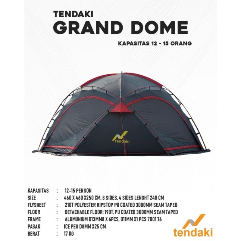 tendaki Grand dome •tenda kapasitas 12-15 orang