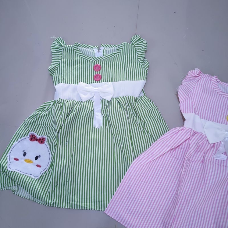 Dress anak 2 3 Tahun baju anak cewek perempuan gaun strip terbaru bebek piyo piyo