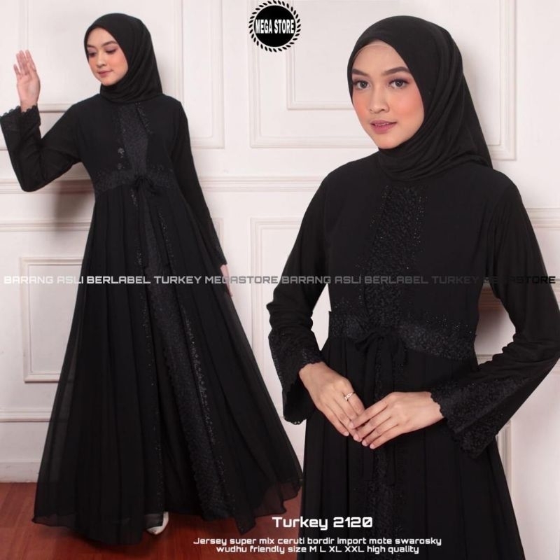 Baju Gamis Wanita Abaya Turkey Turki Hitam 2120 Dress Dres Jubah Hitam Ori Megastore