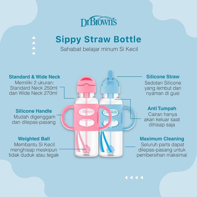 Dr Brown Sippy Straw Bottle Weighted 250 ml 270 ml Free Brush Botol Minum Anak