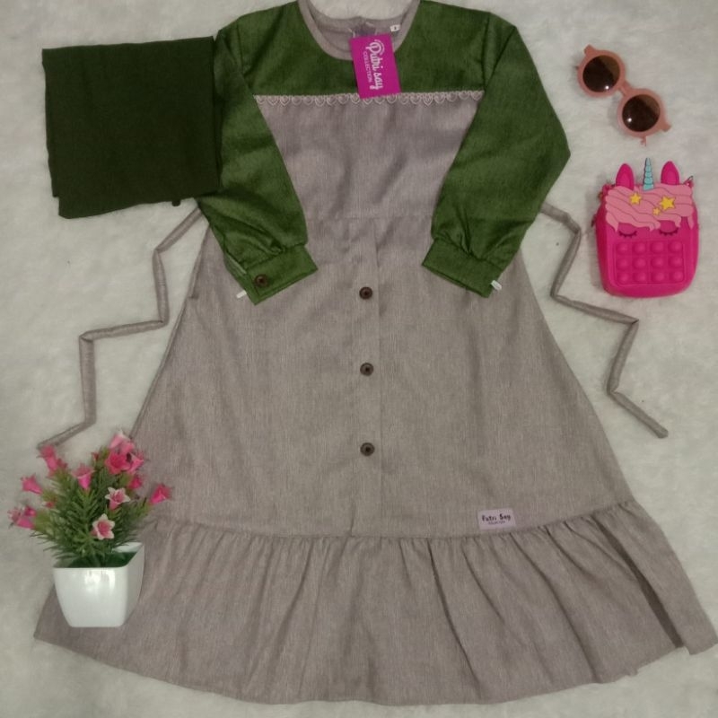 Kanaya Gamis anak Size 2 katun madinah ori || Dress Anak || Gamis Balita || Gamis free hijab anak pe