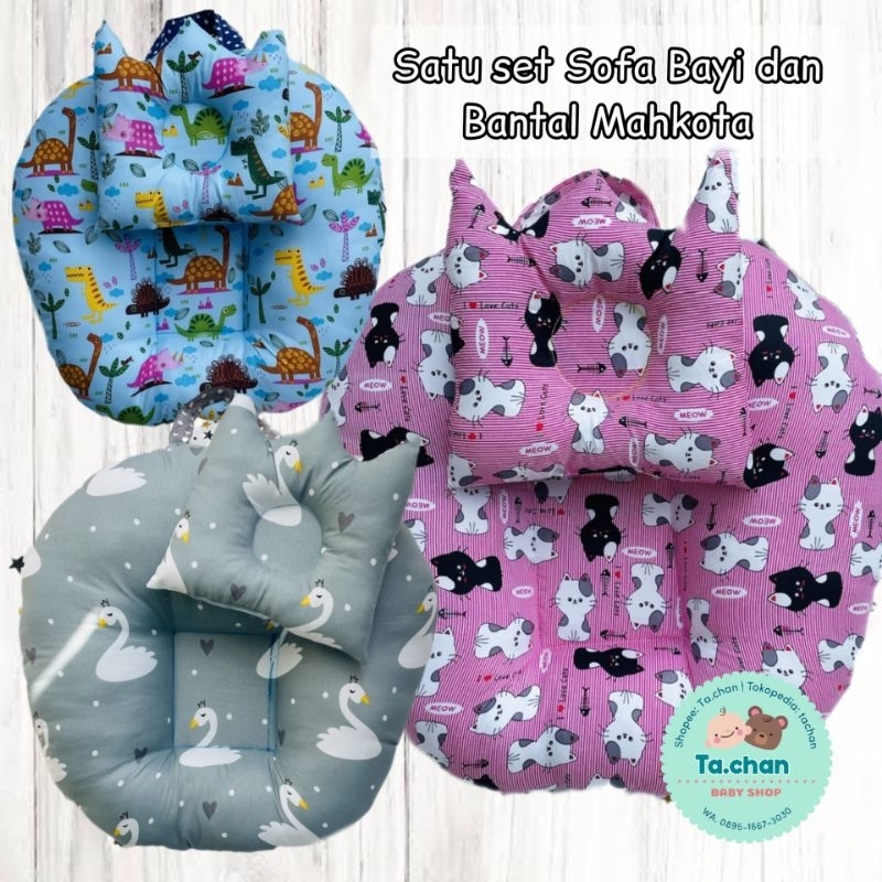 Paket Sofa Bayi dan Bantal Peyang Mahkota / Kado lahiran bayi / kasur bayi