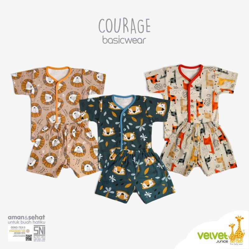 TERBARU 3Pcs Velvet Junior COURAGE Pendek SML  - Kancing Tengah .