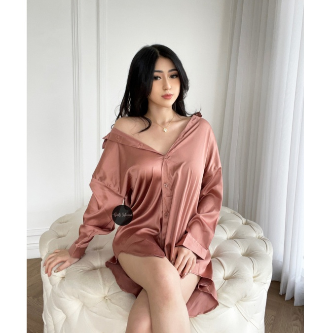 Jane Kemeja Tidur Satin Oversize [ Girlsheaven_id ]