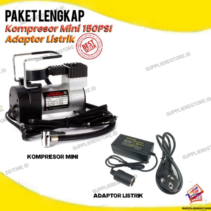 Paket Set Kompresor Mini 150PSI + Konverter Adaptor Ac To Dc