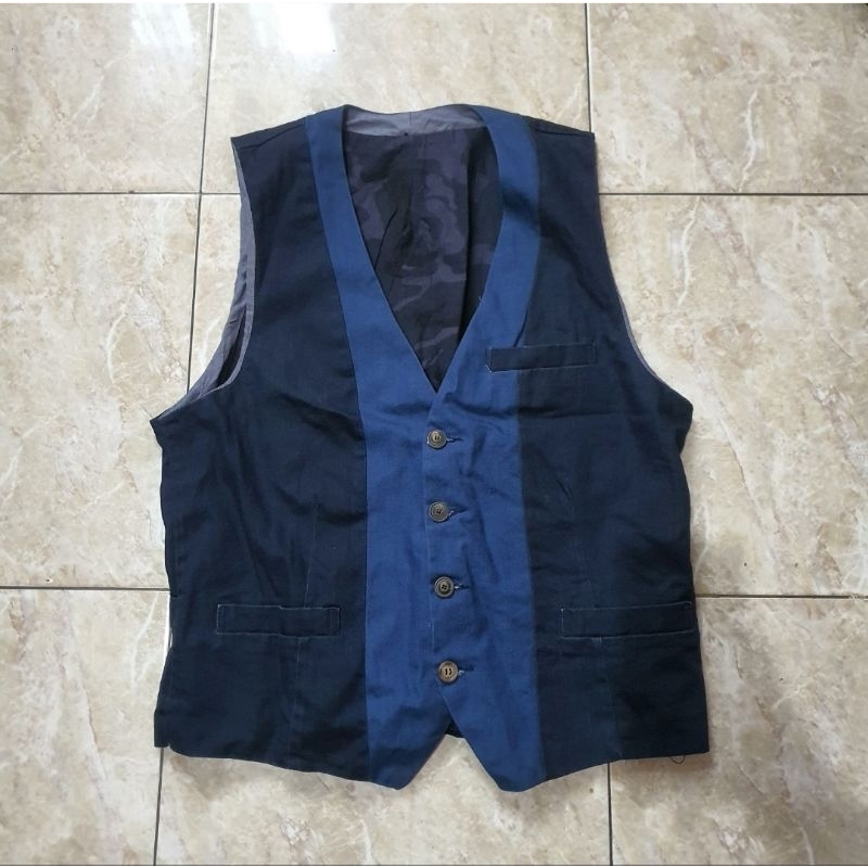 Zara Man Waistcoat Denim Couture Vest Preloved With Tag - Navy