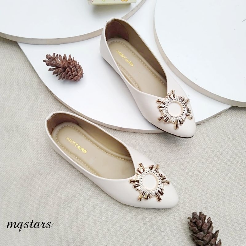 mqstars Sepatu Balet Wanita Flat Slip on Bunga Matahari