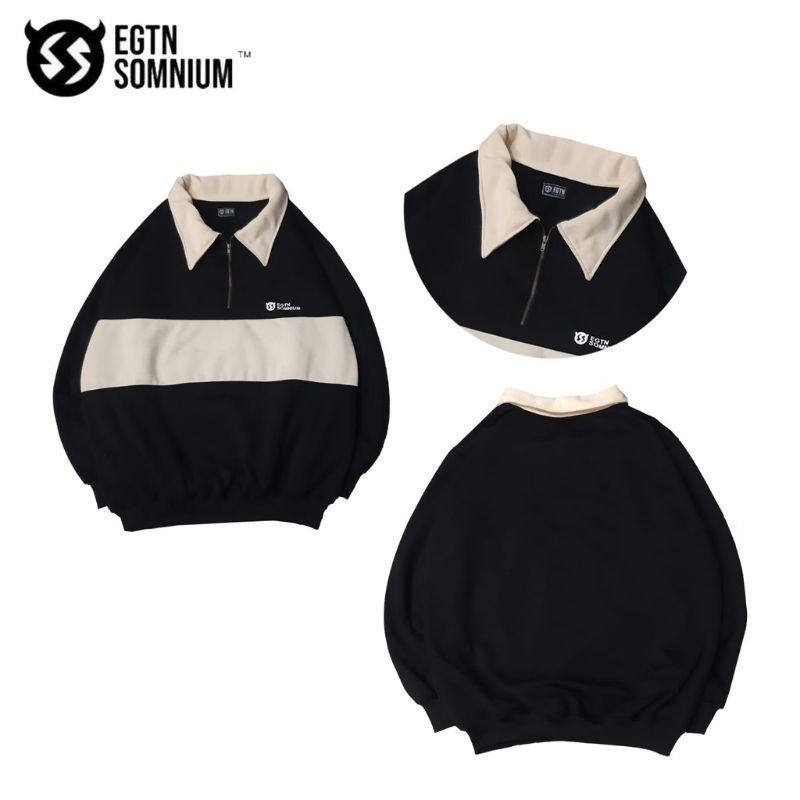 [SIAP KIRIM] Jaket Sweater Crewneck Rugby Pria &amp; Wanita Unisex Kombinasi Bahan Katun Fleece Original Brand Eighty Nine M - XL Terbaru