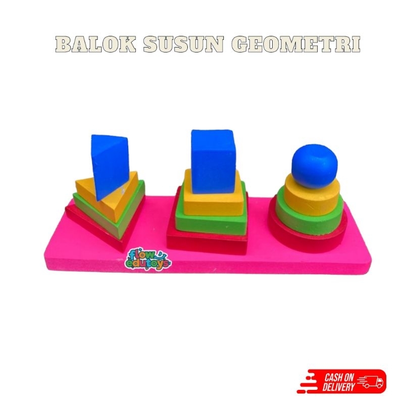 MAINAN EDUKASI MENARA SUSUN KAYU 3 BENTUK GEOMETRI / MENARA GEOMETRI