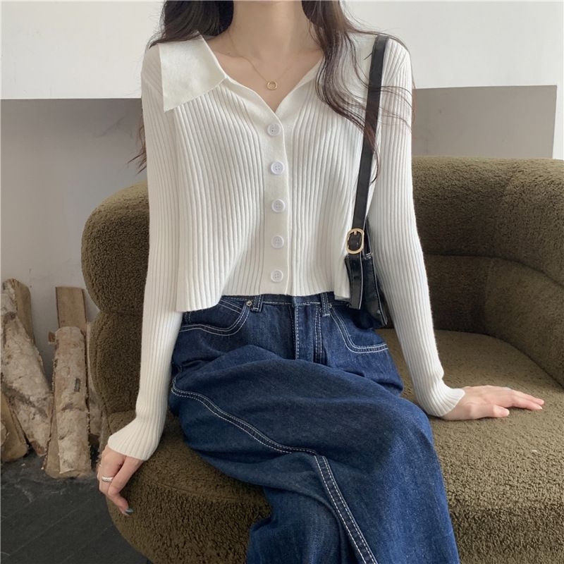 Atasan Rajut Wanita Import Poloshirt Knitwear Fashion Korean Crop Long Sleeve Knit Top Atasan Crop Atasan Korean Style Wanita