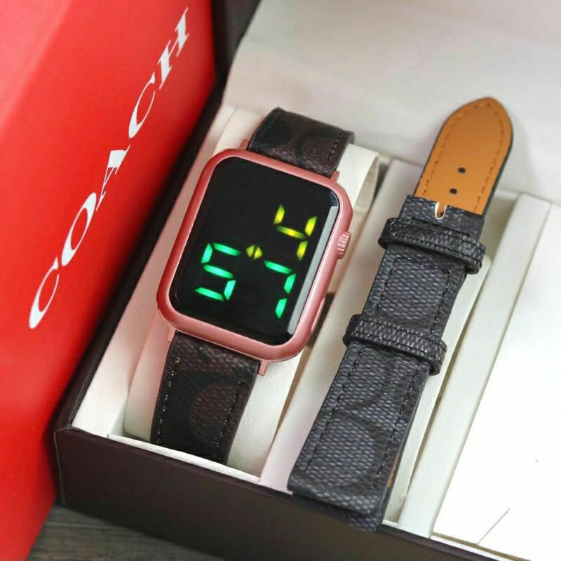 Jam Tangan Coach Digital Free Strap Kulit Terlaris Kasual Bisa COD