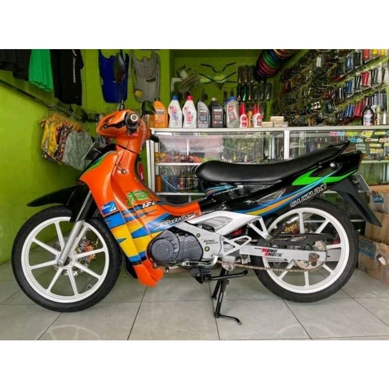 Striping sticker lis standar suzuki satria r 2004 orange hitam satria lumba 2 tak